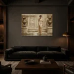 Descending Bath Muse Classical Nude Wall Art Canvas Print shown in a warm modern interior