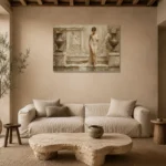 Descending Bath Muse Classical Nude Wall Art Canvas Print presented in a sophisticated home setting