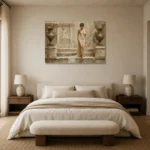 Descending Bath Muse Classical Nude Wall Art Canvas Print showcased in an elegant minimalist interior