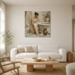 Bronze Ewer Bath Muse Classical Nude Wall Art Canvas Print styled in a refined neutral interior