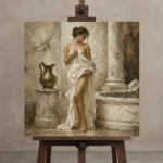 Bronze Pitcher Bath Muse Classical Nude Wall Art Canvas Print displayed on a studio easel