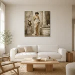 Bronze Pitcher Bath Muse Classical Nude Wall Art Canvas Print styled in a refined neutral interior