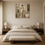 Bronze Pitcher Bath Muse Classical Nude Wall Art Canvas Print showcased in an elegant minimalist interior