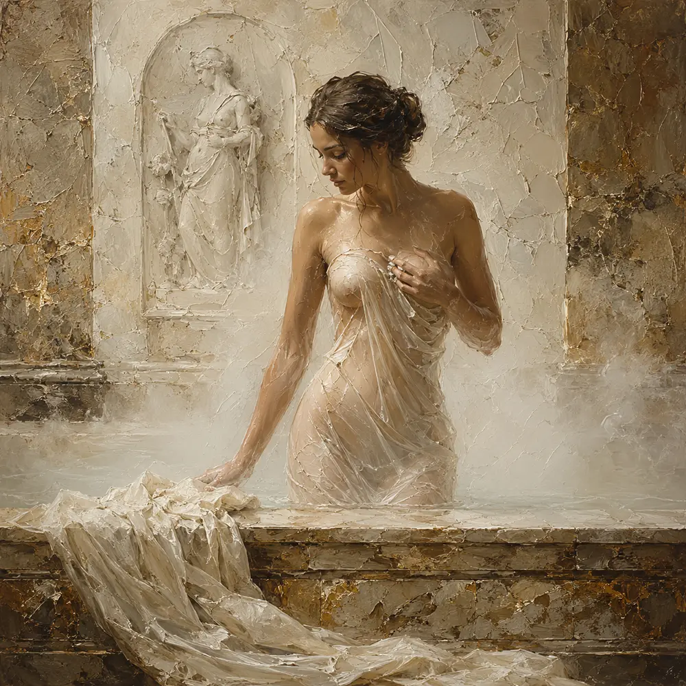 Steam Bath Muse Classical Nude Wall Art Canvas Print