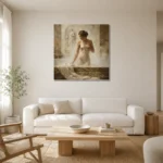 Steam Bath Muse Classical Nude Wall Art Canvas Print styled in a refined neutral interior