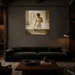 Steam Bath Muse Classical Nude Wall Art Canvas Print shown in a warm modern interior