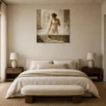 Steam Bath Muse Classical Nude Wall Art Canvas Print showcased in an elegant minimalist interior