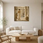 Sunlit Courtyard Bath Classical Nude Wall Art Canvas Print styled in a refined neutral interior