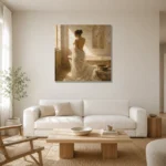 Golden Light Bath Muse Classical Nude Wall Art Canvas Print styled in a refined neutral interior