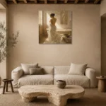 Golden Light Bath Muse Classical Nude Wall Art Canvas Print presented in a sophisticated home setting