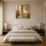 Golden Light Bath Muse Classical Nude Wall Art Canvas Print showcased in an elegant minimalist interior