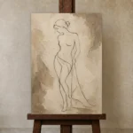 Minimal Line Nude Classical Nude Wall Art Canvas Print displayed on a studio easel