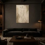 Minimal Line Nude Classical Nude Wall Art Canvas Print shown in a warm modern interior