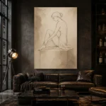 Seated Minimal Line Nude Classical Nude Wall Art Canvas Print - Image 5