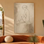 Seated Minimal Line Nude Classical Nude Wall Art Canvas Print - Image 6