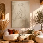 Seated Minimal Line Nude Classical Nude Wall Art Canvas Print - Image 11