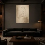 Seated Minimal Line Nude Classical Nude Wall Art Canvas Print shown in a warm modern interior