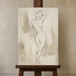 Standing Contour Nude Classical Nude Wall Art Canvas Print displayed on a studio easel