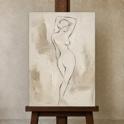 Standing Contour Nude Classical Nude Wall Art Canvas Print shown in Studio Easel