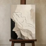 Reclining Minimal Line Nude Classical Nude Wall Art Canvas Print displayed on a studio easel