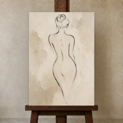 Back View Minimal Line Nude Classical Nude Wall Art Canvas Print shown in Studio Easel
