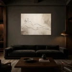 Reclining Line Figure Classical Nude Wall Art Canvas Print shown in a warm modern interior