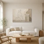 Seated Back Figure Classical Nude Wall Art Canvas Print styled in a refined neutral interior