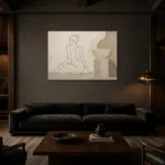 Seated Back Figure Classical Nude Wall Art Canvas Print shown in a warm modern interior