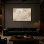Twin Seated Figures Classical Nude Wall Art Canvas Print shown in a warm modern interior