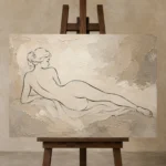 Reclining Draped Figure Classical Nude Wall Art Canvas Print displayed on a studio easel