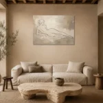 Reclining Draped Figure Classical Nude Wall Art Canvas Print presented in a sophisticated home setting