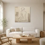 Seated Contour Figure Classical Nude Wall Art Canvas Print styled in a refined neutral interior