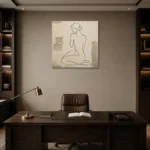 Seated Contour Figure Classical Nude Wall Art Canvas Print displayed in a contemporary gallery-inspired room