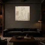 Seated Contour Figure Classical Nude Wall Art Canvas Print shown in a warm modern interior
