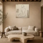 Seated Contour Figure Classical Nude Wall Art Canvas Print presented in a sophisticated home setting