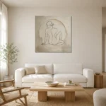 Circular Seated Line Figure Classical Nude Wall Art Canvas Print styled in a refined neutral interior
