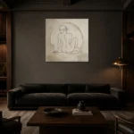 Circular Seated Line Figure Classical Nude Wall Art Canvas Print shown in a warm modern interior