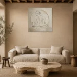 Circular Seated Line Figure Classical Nude Wall Art Canvas Print presented in a sophisticated home setting