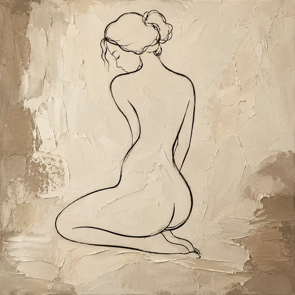 Kneeling Back Figure Classical Nude Wall Art Canvas Print
