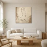 Kneeling Back Figure Classical Nude Wall Art Canvas Print styled in a refined neutral interior