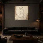 Kneeling Back Figure Classical Nude Wall Art Canvas Print shown in a warm modern interior