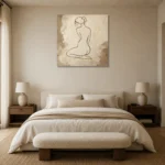 Kneeling Back Figure Classical Nude Wall Art Canvas Print showcased in an elegant minimalist interior