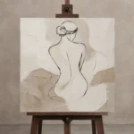 Draped Back Figure Classical Nude Wall Art Canvas Print displayed on a studio easel