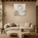 Draped Back Figure Classical Nude Wall Art Canvas Print presented in a sophisticated home setting