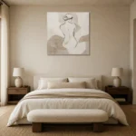 Draped Back Figure Classical Nude Wall Art Canvas Print showcased in an elegant minimalist interior