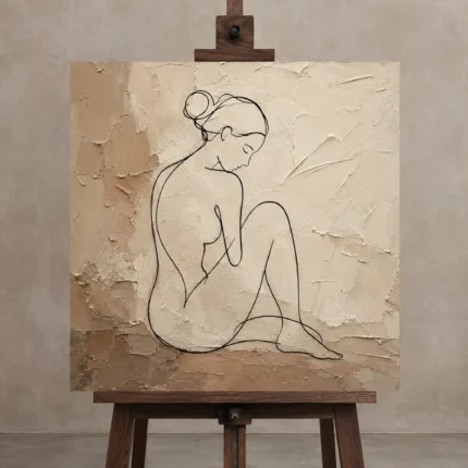 Seated Side Profile Classical Nude Wall Art Canvas Print displayed on a studio easel