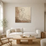 Seated Side Profile Classical Nude Wall Art Canvas Print styled in a refined neutral interior