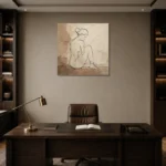 Seated Side Profile Classical Nude Wall Art Canvas Print displayed in a contemporary gallery-inspired room