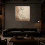 Seated Side Profile Classical Nude Wall Art Canvas Print shown in a warm modern interior