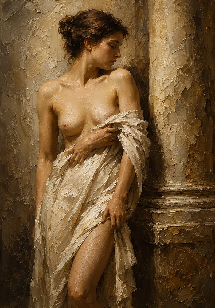 Renaissance Draped Figure Classical Nude Wall Art Canvas Print